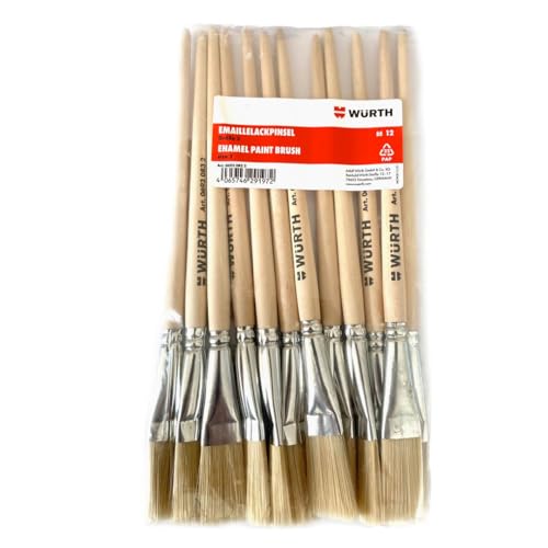 Würth Pinsel 12er Pack, Pinselset für Emaille, Acrylfarben, Ölfarben, Malfarben, Lacken und Dispersionen Flachpinsel, Borstenpinsel, Acrylpisel, Künstlerpinsel 06930832 von Würth
