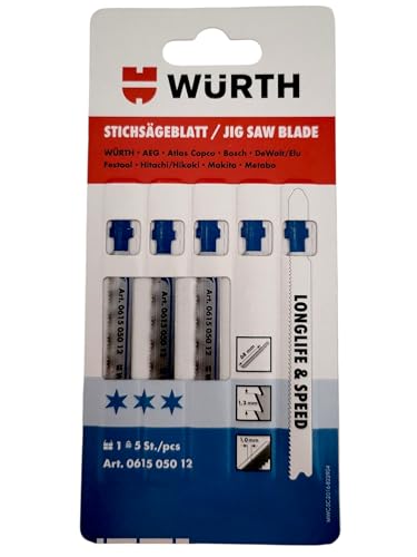 Würth Stichsägeblatt, Packung mit 5 Stück für Metal (Aluminium, Buntmetall). 3 Sterne Stichsägeblätter 68/1,2 (061505012) von Würth