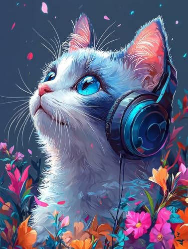 Diamond Painting Erwachsene, 5D Diamant Painting Bilder Katze 60x80 cm, DIY Full Round Diamant Malerei mit Zubehör, Diamond Art Kinder Mosaikherstellung Bastelset für Herbst Home Zimmer Deko P-24 von Wuiddnng