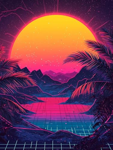 Diamond Painting Sonnenuntergang, 5D Diamond Painting XXL 70x90 cm Leinwand, DIY Diamant Art Malerei Bilder Kinder Anfänger Mosaikherstellung Bastelnset, Wanddeko Wohnzimmer, Geschenke für Frauen Z-75 von Wuiddnng