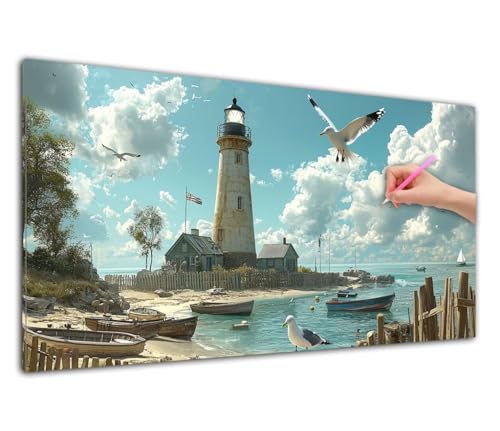 Diamond Painting XXL, 5D Leuchtturm Diamant Painting Bilder, Vogel Diamond Malerei Set für Erwachsene und Anfänger, DIY Diamant Kunst Mosaikherstellung Basteln Erwachsene für Wanddeko 40x80cm T-33 von Wuiddnng