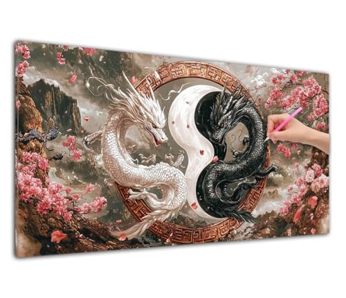 Diamond Painting Yin und Yang, Diamond Painting Erwachsene, 5D DIY Drachen Diamant Malerei Bilder Cross Stickerei Kits, Bastelset Erwachsene Mosaikherstellung für Wohnzimmer Dekoration, (40x80cm) E-40 von Wuiddnng