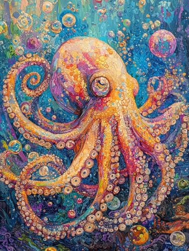 Oktopus Diamond Painting Klein Leinwand 30x40 cm, Diamond Painting Erwachsene Bastelset, 5D Diamant Malerei Kinder Stickerei Kreuzstich Bilder Set, Zimmer Deko Schlafzimmer, Weihnachtsgeschen S-8 von Wuiddnng