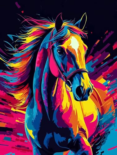Pferd Diamond Painting Klein Leinwand 40x50 cm, Diamond Painting Erwachsene Bastelset, 5D Diamant Malerei Kinder Stickerei Kreuzstich Bilder Set, Zimmer Deko Schlafzimmer, Weihnachtsgeschen Z-73 von Wuiddnng