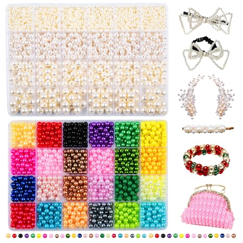 WuikerDuo 3100 Stücke Glasperlen beige Perlen, Künstliche Elfenbein Perlen, Handgemachte Lose Perlen, Verwendet Für Dekorative Handwerke in Armband Halskette Schmuck Herstellung von WuikerDuo