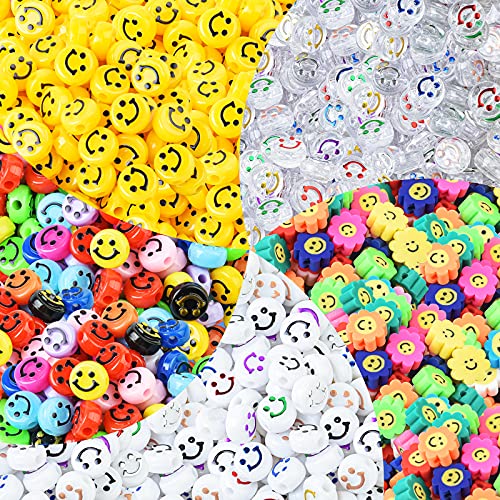 WuikerDuo 500 Stück Happy Face Perlen,Mixed Sonnenblume Happy Face Perlen für Schmuckherstellung DIY Armband Halskette Zubehör von WuikerDuo
