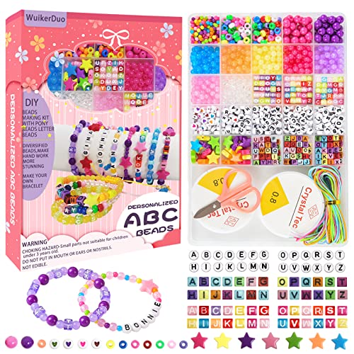 WuikerDuo DIY-Perlenherstellungsset, Pony-Perlen, Alphabet-Perlen, bunte handgefertigte Perlen, Armband, Halskette, Mädchen, Schmuckherstellung für Mädchen von WuikerDuo