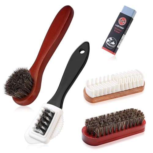 5 STK Schuhbürsten Set, Wildlederbürste für Schuhe, Schuhreiniger Raulederbürste Nubukleder Bürste, Veloursleder Pflege Reinigungsset Messingborsten, Wildleder Radiergummi von Wukemaoyi