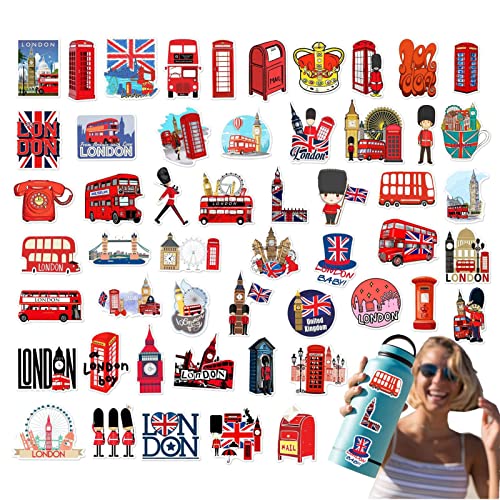 Wukesify London Aufkleber | Britische Flagge London roter Bus Aufkleber, schöne Wasserbecher, Gepäck, Fenster, Taschenbuch, Dekoration Aufkleber von Wukesify