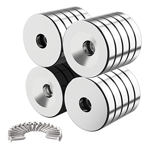 Wukong 20 Stück Neodym Magnete 15x3 mm Extra Stark mit Loch Groß, Magnet mit Schrauben Flach für Magnetplatte, Küche, Kühlschrank und Werkzeugraum von Wukong