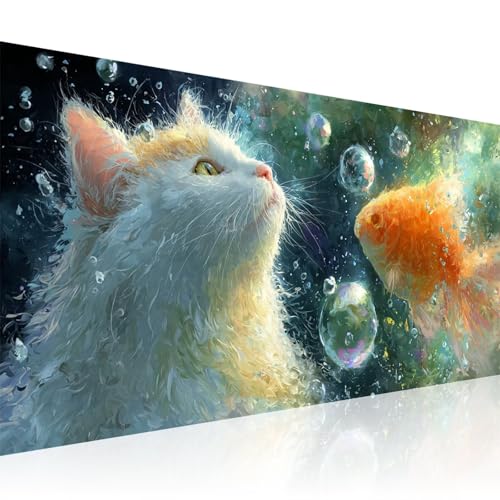 Diamond Painting Erwachsene Koi Diamond Painting Kinder Katze Diamant Painting Bilder mit Zubehör DIY 5D Voll Strass Mosaikherstellung Leinwand Stickerei Diamant Malerei für Decoration 60x150cm 2Z-47 von Wuleogxi