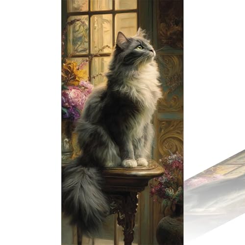 Diamond Painting Erwachsene Retro Diamond Painting Kinder Katze Diamant Painting Bilder mit Zubehör DIY 5D Voll Strass Mosaikherstellung Leinwand Diamant Malerei für Decoration 60x150cm 2Z-1146 von Wuleogxi