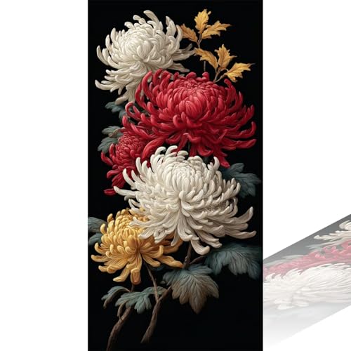 Diamond Painting Rot Diamant Painting Bilder mit Zubehör, DIY 5D Chrysantheme Diamant Malerei Erwachsene & Kinder Mosaikherstellung Stickerei Leinwand Kunst Vollbohrer Bastelset 70x140cm 2Z-1246 von Wuleogxi