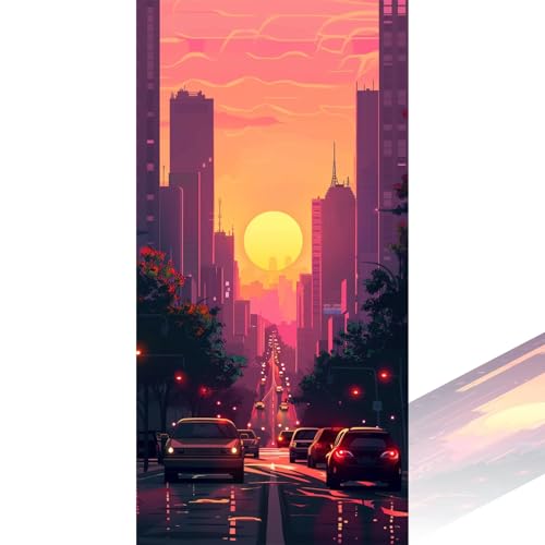 Diamond Painting Stadt Diamant Painting Bilder mit Zubehör, DIY 5D Sonnenuntergang Diamant Malerei Erwachsene & Kinder Mosaikherstellung Stickerei Leinwand Kunst Vollbohrer Bastelset 80x160cm 2Z-1171 von Wuleogxi