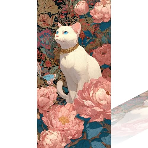 Katze Diamond Painting Erwachsene Groß xxl 70x140cm Vollbohrer Diamant Malerei Pfingstrose mit Zubehör, DIY 5D Diamant Painting Bilder Stickerei Bastelset Zuhause Dekor, Geschenke für Frauen 2Z-1196 von Wuleogxi