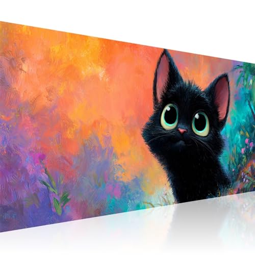 Schwarz Diamond Painting Erwachsene Groß xxl 70x140cm Vollbohrer Diamant Malerei Katze mit Zubehör, DIY 5D Diamant Painting Bilder Stickerei Bastelset Zuhause Dekoration, Geschenke für Frauen 2Z-22 von Wuleogxi