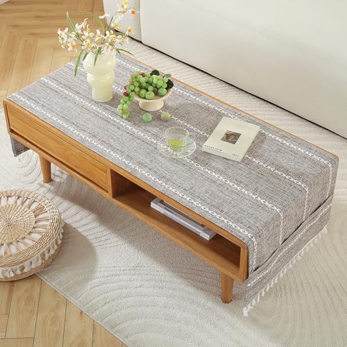Gestreifte Tischdecke für Couchtisch, rechteckige Baumwoll-Leinen-Tischdecke mit Taschen und Quasten, knitterfrei, waschbar, Staubschutz für Wohnzimmer, Küche, Party-Dekoration, 70 x 160 cm, Braun Gestreifte Tischdecke für Couchtisch, rechteckige Baumwoll-Leinen-Tischdecke mit Taschen und Quasten, knitterfrei, waschbar, Staubschutz für Wohnzimmer, Küche, Party-Dekoration, 70 x 160 cm, Braun von Wuluwala