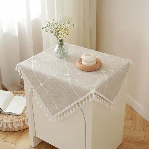 Kleine quadratische Tischdecke für Beistelltisch, rustikal, gestreift, mit Quaste, Polyestergewebe, waschbar, knitterfrei, bestickt, Jacquard-Nachttisch, Tischdecke, Küche, Esszimmer, Urlaub Kleine quadratische Tischdecke für Beistelltisch, rustikal, gestreift, mit Quaste, Polyestergewebe, waschbar, knitterfrei, bestickt, Jacquard-Nachttisch, Tischdecke, Küche, Esszimmer, Urlaub von Wuluwala
