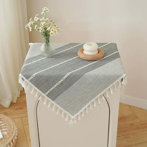 Kleine quadratische Tischdecke für Beistelltisch, rustikal, gestreift, mit Quaste, Polyestergewebe, waschbar, knitterfrei, bestickt, Jacquard-Nachttisch, Tischdecke, Küche, Esszimmer, Urlaub von Wuluwala