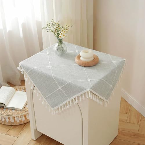 Kleine quadratische Tischdecke für Beistelltisch, rustikal, gestreift, mit Quaste, Polyestergewebe, waschbar, knitterfrei, bestickt, Jacquard-Nachttisch, Tischdecke, Küche, Esszimmer, Urlaub von Wuluwala