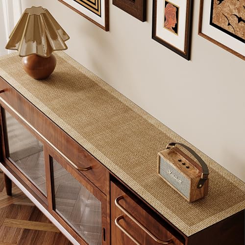 Leder-Tischdecke für rechteckigen Tisch, rustikale Holzstruktur, wasserdicht, abwischbar, wendbar, Kommode, Abdeckung für den täglichen Gebrauch, Küche, Esstisch, Urlaubsdekoration, 40 x 80 cm, Beige von Wuluwala