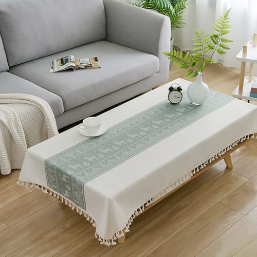 Rechteckige Tischdecke für Couchtisch, bestickte Tischdecke mit Quasten, Baumwoll-Leinen-Stoff, wasserdicht, knitterfrei, Staubschutz für Wohnzimmer, Thanksgiving, Weihnachten, drinnen und draußen Rechteckige Tischdecke für Couchtisch, bestickte Tischdecke mit Quasten, Baumwoll-Leinen-Stoff, wasserdicht, knitterfrei, Staubschutz für Wohnzimmer, Thanksgiving, Weihnachten, drinnen und draußen von Wuluwala