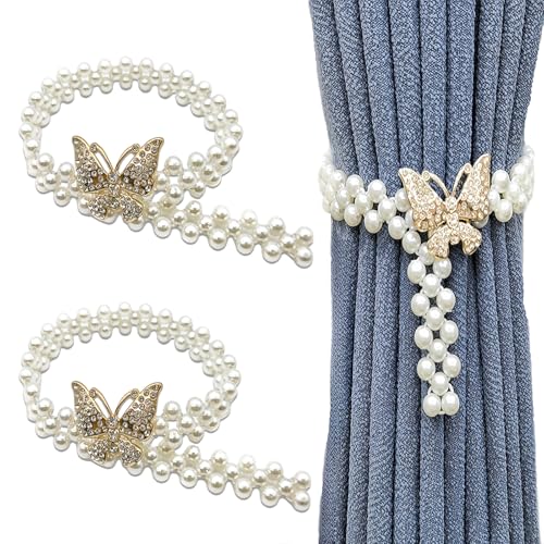 Wumuzai 2 Stück Elastische Vorhang Raffhalter, Perlen Schmetterling Vintage Raffhalter für Gardinen, Dekorative Vorhangspange, Vorhang Krawattenhalter, Badezimmer Dekor Seil Fenster Behandlung, Gold Wumuzai 2 Stück Elastische Vorhang Raffhalter, Perlen Schmetterling Vintage Raffhalter für Gardinen, Dekorative Vorhangspange, Vorhang Krawattenhalter, Badezimmer Dekor Seil Fenster Behandlung, Gold von Wumuzai
