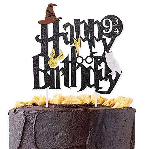 Doppelseitige Glitter schwarz Wizard inspiriert Alles Gute zum Geburtstag Kuchen Topper Assistent Party Supplies von Moncinday