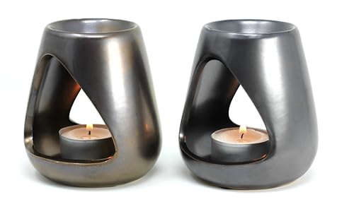 Wurm Duftlampe aus Keramik 2er Set - Duftlicht | Teelicht Stövchen | Aromalampe für ätherische Öle, Duftöl und Duftwachs - (B/H/T) 9x10x9cm - Grau, Kupfer von Wurm