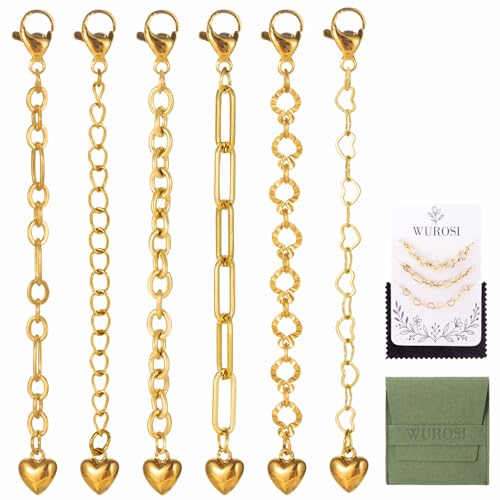 Kettenverlängerung für Schmuckherstellung, 18 Karat vergoldet, Halskettenverlängerung, Armband, Fußkettchen, Schmuckverlängerung für Damen, 5,1 cm, 6 Stück von Wurosi