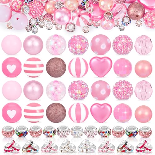 Wurosi 112 Stück Perlen für Stifte, inklusive 28 Stück 16/17/20 mm dicke Kaugummi-Perlen zur Stiftherstellung, 84 Stück Abstandshalter für DIY-Stifte, Strassperlen für Schmuckherstellung von Wurosi