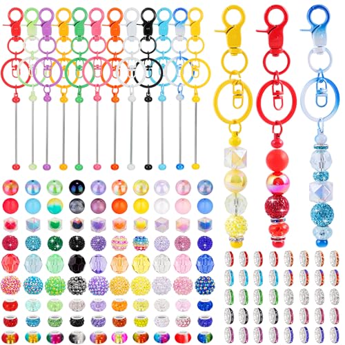 Wurosi 142-teiliges Set zur Herstellung von Schlüsselanhängern, inklusive 12 x Perlen-Schlüsselanhänger-Stangen, 130 x Kaugummi-Perlen, Abstandshalter, DIY-Perlenzubehör, für Bastelarbeiten Wurosi 142-teiliges Set zur Herstellung von Schlüsselanhängern, inklusive 12 x Perlen-Schlüsselanhänger-Stangen, 130 x Kaugummi-Perlen, Abstandshalter, DIY-Perlenzubehör, für Bastelarbeiten von Wurosi