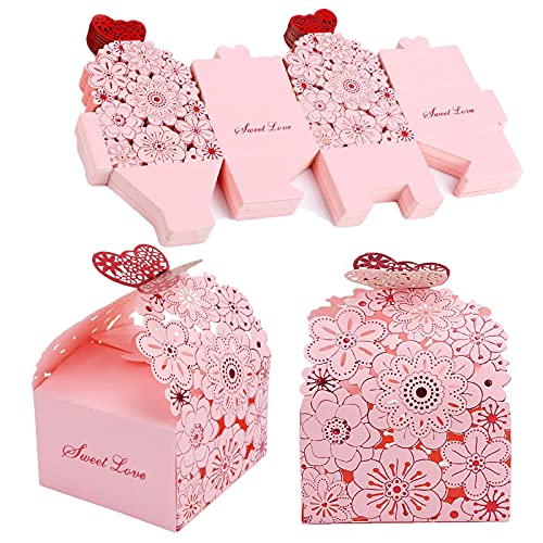 Gastgeschenk Box Rosa, 50 Stück Gastgeschenke Babyparty, Geschenkbox Hochzeit Gastgeschenk, Gastgeschenke Hochzeit Box für Hochzeit, Babyparty, Jubiläum, Party, Geburtstag, Party Favors Dekoration von Wuuooei