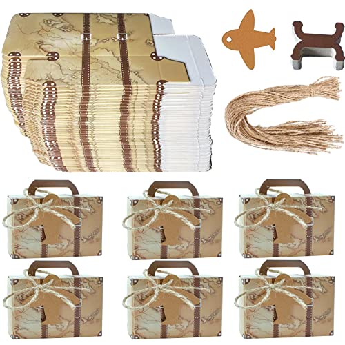 Geschenkboxen 50PCS kleine Kraft Papier Geschenkbox Hochzeit Schmuck Schachtel Gastgeschenke Süßigkeiten Schokolade Kartonagen Bonboniere Favour Boxen mit Schlagworten (Gelb + Flugzeuge) von Wuuooei