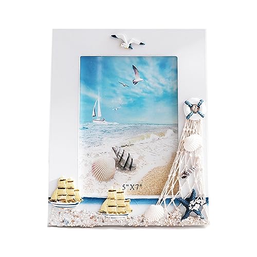 Tisch Fotorahmen, 1 Stück Holzrahmen für Fotos 7x5, Bilderrahmen Vertikal, Fotorahmen mit Standfuß, Holz Nautische Bilderrahmen mit Meeresstern Möwe Deko, Mediterranen Stil, für Büro, Tischdekoration Tisch Fotorahmen, 1 Stück Holzrahmen für Fotos 7x5, Bilderrahmen Vertikal, Fotorahmen mit Standfuß, Holz Nautische Bilderrahmen mit Meeresstern Möwe Deko, Mediterranen Stil, für Büro, Tischdekoration von Wuuooei