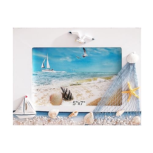 Tisch Fotorahmen, 1 Stück Holzrahmen für Fotos 7x5, Bilderrahmen Vertikal, Fotorahmen mit Standfuß, Holz Nautische Bilderrahmen mit Meeresstern Möwe Deko, Mediterranen Stil, für Büro, Tischdekoration Tisch Fotorahmen, 1 Stück Holzrahmen für Fotos 7x5, Bilderrahmen Vertikal, Fotorahmen mit Standfuß, Holz Nautische Bilderrahmen mit Meeresstern Möwe Deko, Mediterranen Stil, für Büro, Tischdekoration von Wuuooei