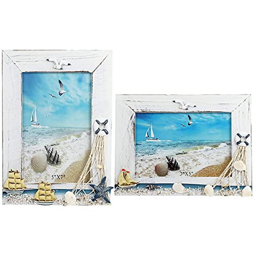 Tisch Fotorahmen 7", 2Pcs Holzrahmen für Fotos, Bilderrahmen Vertikal, Fotorahmen mit Standfuß, Holz Nautische Bilderrahmen mit Meeresstern Möwe Deko, Mediterranen Stil für Büro, Tischdekoration Tisch Fotorahmen 7", 2Pcs Holzrahmen für Fotos, Bilderrahmen Vertikal, Fotorahmen mit Standfuß, Holz Nautische Bilderrahmen mit Meeresstern Möwe Deko, Mediterranen Stil für Büro, Tischdekoration von Wuuooei