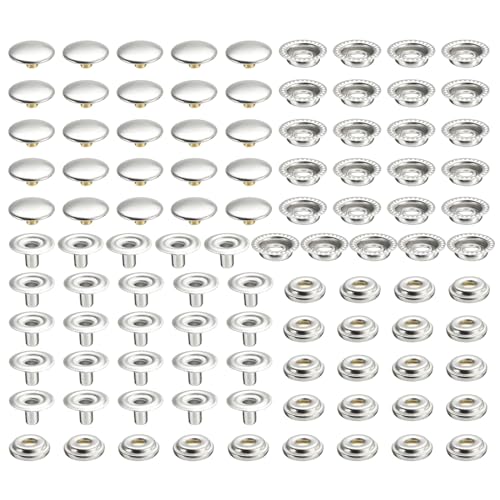 100 Stück 15 mm Edelstahl-Verschluss Druckknöpfe Kappe Knopf Marine Boot Leinwand Linie - 4 Komponenten, 25 Stück pro Stück (Silber) von Wuyangcun