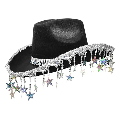 Wuyooprt Cowboyhüte für Damen, Retro-Western-Thema, Kuhhut, Kopfbedeckung mit fünfzackigen Sternquasten für Maskerade-Accessoires von Wuyooprt