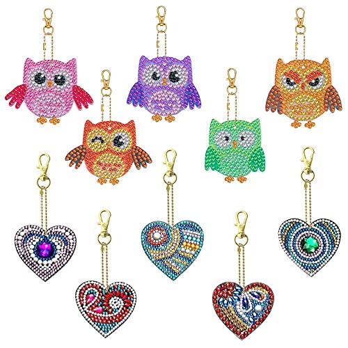 Wuzdy 10 Stücke 5D Full Drill Diamond Painting Anhänger, 5D Diamond Art Painting Schlüsselanhänger, Diy 5D Diamond Painting Keychain Kit, Diy Diamant Malerei Schlüsselbund, Für Schlüsselanhänger von Wuzdy