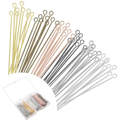 600 Stück Ösennadeln zur Schmuckherstellung, 5,1 cm gerade, flache Ösennadeln aus Metall, für Bastelarbeiten, Ohrringe, Armbänder, Halsketten, Anhänger, Zubehör (mehrfarbig) von Wvapzwr