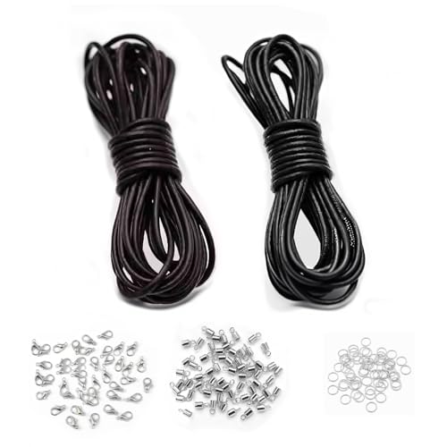 Lederschnur, Echtes Lederband Lederriemen, 10 Meter Lederkordel in Schwarz und Braun, 2 mm Breite, inklusive 50 Verschlüsse, 50 Ösen und 50 Fransen-Schnallen für Schmuckherstellung und DIY-Projekte Lederschnur, Echtes Lederband Lederriemen, 10 Meter Lederkordel in Schwarz und Braun, 2 mm Breite, inklusive 50 Verschlüsse, 50 Ösen und 50 Fransen-Schnallen für Schmuckherstellung und DIY-Projekte von Wvxilyr