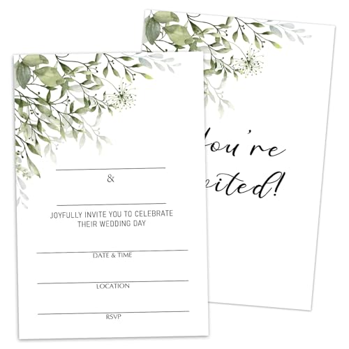 Greenery Hochzeitseinladungen, zum Ausfüllen, für Brautpaare, Herr und Frau, mit Umschlägen, Hochzeits- und Brautparty, Party-Dekoration, N27, 25 Stück von WwongxianB
