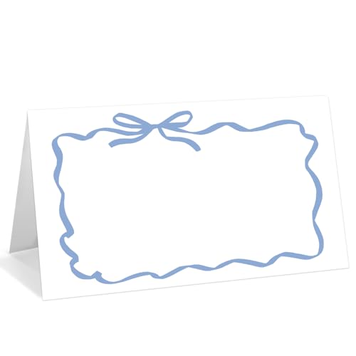 Tischkarten mit blauer Schleife, bearbeitbare Namenskarten für den Tisch, Zeltkarten, Lebensmitteletiketten für Dinner-Party, Brautparty, Hochzeit, Babyparty und Veranstaltungen, 25 Stück Tischkarten mit blauer Schleife, bearbeitbare Namenskarten für den Tisch, Zeltkarten, Lebensmitteletiketten für Dinner-Party, Brautparty, Hochzeit, Babyparty und Veranstaltungen, 25 Stück von WwongxianB
