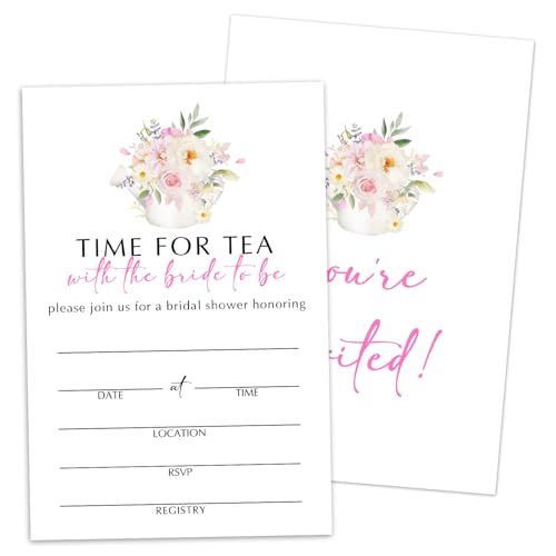 WwongxianB Time For Tea Einladungskarten für Brautparty, Set mit 25 Teekannen, Blumenmuster, Einladungskarten mit Umschlägen, Hochzeit, neue Paare, Verlobung, Junggesellinnenabschied, Zubehör WwongxianB Time For Tea Einladungskarten für Brautparty, Set mit 25 Teekannen, Blumenmuster, Einladungskarten mit Umschlägen, Hochzeit, neue Paare, Verlobung, Junggesellinnenabschied, Zubehör von WwongxianB
