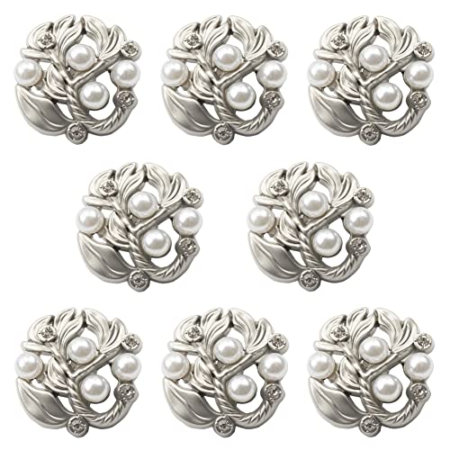 Wwxuanke 8 Stück unregelmäßige hohle Blütenblätter, Windbreaker, Metallknöpfe, Diamanten und Perlen, Mantel, dekorative Knöpfe, 23 mm (Silber) von Wwxuanke