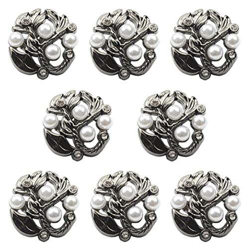 Wwxuanke 8 Stück unregelmäßige hohle Blütenblätter, Windbreaker, Metallknöpfe, Diamanten und Perlen, Mantel, dekorative Knöpfe, 23 mm (schwarz) von Wwxuanke