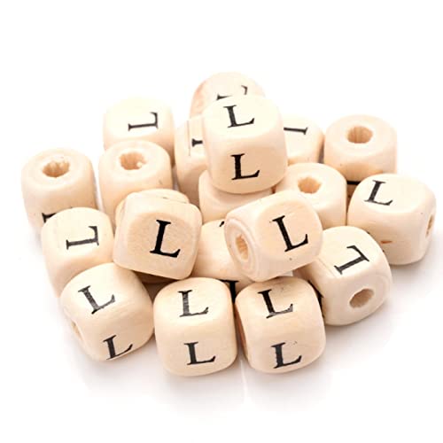 20 Stück 10 mm Naturholz-Buchstaben-Perlen, gemischtes Alphabet, quadratisch, Würfel, Holzperlen für die Schmuckherstellung, handgefertigt, DIY-Armband, Halskette-L von Wxbc