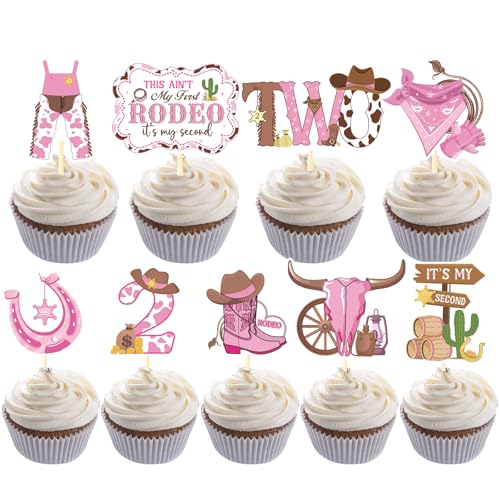 Wxiben Cupcake-Topper mit Aufschrift "This Ain't My First Rodeo It's My Second Birthday", Cowgirl-Kuchendekoration, Western-Rodeo-Thema, 2 Jahre alt, Cupcake-Picks, Dekoration für Mädchen Wxiben Cupcake-Topper mit Aufschrift "This Ain't My First Rodeo It's My Second Birthday", Cowgirl-Kuchendekoration, Western-Rodeo-Thema, 2 Jahre alt, Cupcake-Picks, Dekoration für Mädchen von Wxiben