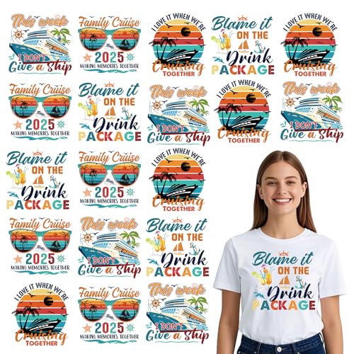 Wxiben Dtf Transfers Ready to Press – 20 Stück Familien-Kreuzfahrt 2025 Bügelbilder für T-Shirts, Urlaub, Reisen, Transfer-Vinyl-Aufkleber, Kreuzfahrtschiff, zum Aufbügeln für Kleidung, Tasche, Hoodie von Wxiben